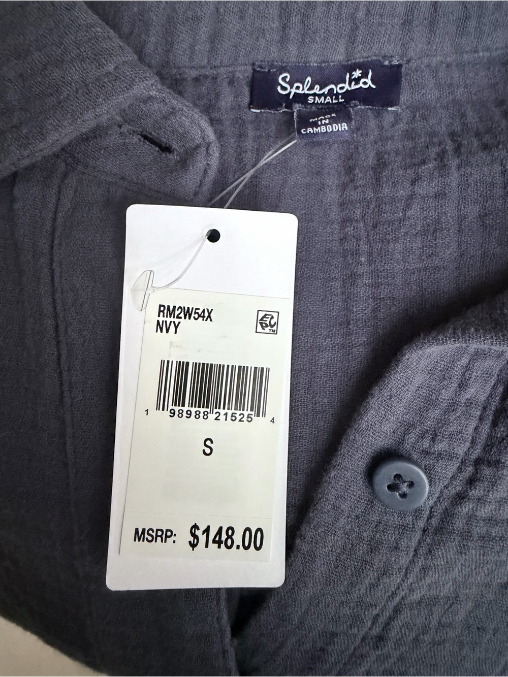 Splendid Navy Blue Cotton Gauze Lightweight Relaxed Button Down Shirt Size S NEW - Picture 5 of 5